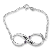925 Sterling Silver Two English Names Infinity Bracelet with Birthstones