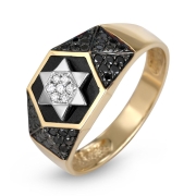 Anbinder Jewelry 14K Gold Star of David Black and White Diamond Ring with Black Enamel