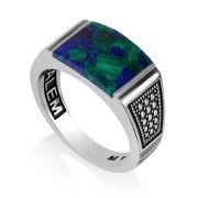 Marina Jewelry Sterling Silver and Eilat Stone Jerusalem Ring With Beaded Design