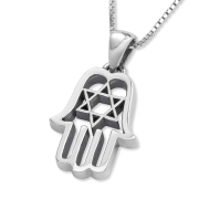 Sterling Silver Hamsa Necklace With Star of David