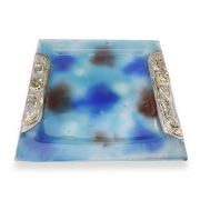 Handcrafted Sterling Silver-Plated Glass Matzah Plate (Blue & Brown)