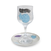 Handmade Glass Kiddush Cup Set With Pomegranate Design By Lily Art (Blue & Purple)