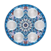 Seder Plate With Blue and Orange Flower Design By Dorit Judaica