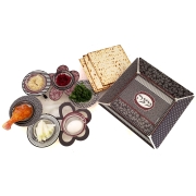 Passover Seder Night Set By Dorit Judaica – Circular Seder Plate With Floral Design and Matzah Tray With Floral and Polka Dot Designs