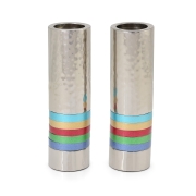 Yair Emanuel Textured Nickel Cylinder Candlesticks 