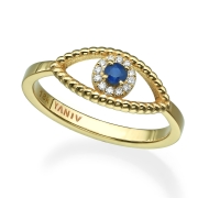Yaniv Fine Jewelry 18K Gold Evil Eye Ring with Sapphire Stone