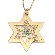Personalized Birthstone Star of David and Tree of Life Necklace - 24K Gold-Plated