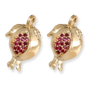 Rafael Jewelry Handcrafted 14K Yellow Gold Pomegranate Earrings With Pink Ruby Stones