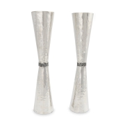 Handcrafted Tapered Sterling Silver Candlesticks With Hammered Finish By Traditional Yemenite Art