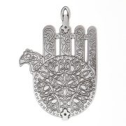 Hamsa based on Synagogue Lamp Decoration. Morocco. Early 20th Century - Silver Plated