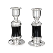 Handcrafted Black Glass and Sterling Silver Shabbat Candlesticks