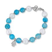 Rafael Jewelry Handcrafted Sterling Silver  Hamsa Bracelet With Crystal and Blue Agate Stones
