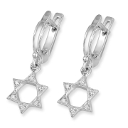 14K White Gold Star of David Earrings with Diamonds