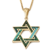 14K Yellow Gold Star of David Pendant Lined with Eilat Stone