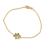 Dainty 14K Yellow Gold Star of David and Chai Chain Bracelet with Eilat Stone