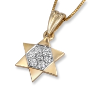 14K Gold Star of David Diamond Necklace
