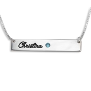 Sterling Silver Bar Script Name Necklace with Birthstone