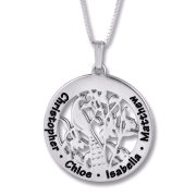 Silver Personalized Hebrew Name Necklace for Mom with Peacock (English/Hebrew) 
