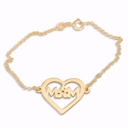 Double Thickness Gold-Plated Flower Initials in Heart Bracelet (English/Hebrew)