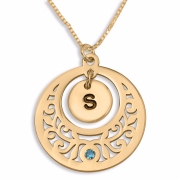 Double Thickness Gold-Plated Initial Disc Necklace (English/Hebrew) 