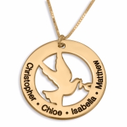 Double Thickness Gold-Plated Dove Names Necklace (English/Hebrew) 