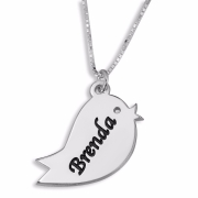 Double Thickness Silver Bird Name Necklace (English/Hebrew) 
