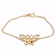 Double Thickness Gold-Plated Butterfly Initials Bracelet (English/Hebrew)