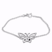 Double Thickness Silver Butterfly Initials Bracelet (English/Hebrew)