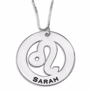 Double Thickness Silver Leo Zodiac Name Necklace (English/Hebrew) 