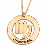 Hebrew Name Necklace Double Thickness Gold-Plated Virgo Zodiac Name Necklace (English/Hebrew) 