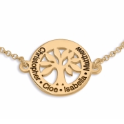 Double Thickness Family Tree Gold-Plated Name Bracelet (English/Hebrew)