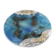 Handcrafted Glass Seder Plate With Grapes Design (Light Blue)