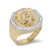 Lion of Judah 14K Gold Men's Ring With White Diamond Halo (Choice of Colors)