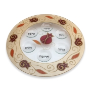 Glass Seder Plate With Hand Painted Pomegranates Design By Lily Art (Red)