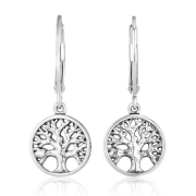 Marina Jewelry 925 Sterling Silver Tree of Life Leverback Earrings