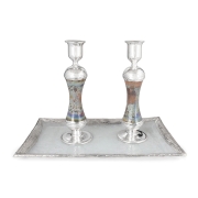 Handcrafted Designer Sterling Silver-Plated Glass Shabbat Candlesticks (Multicolored)