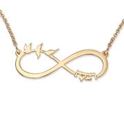 14K Gold English / Hebrew Infinity Name Necklace with Birds