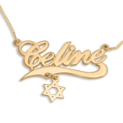 24K Gold-Plated Customizable Name Necklace with Star of David Charm 