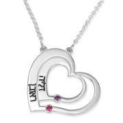 Sterling Silver Up to Two Kids' Names Mom Double Heart Necklace with Birthstones
