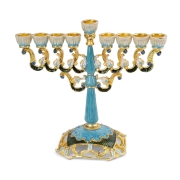 Ornate Enamel Hanukkah Menorah With Rhinestones