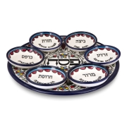 Seven-Piece Seder Plate With Floral & Grapes Design By Armenian Ceramic