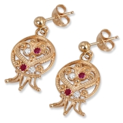 14K Gold Pomegranate Earrings with Ruby and Quartz Stones