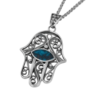 Filigree Design Sterling Silver and Eilat Stone Hamsa Necklace