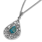 Sterling Silver Filigree Teardop Necklace with Eilat Stone Teardrop