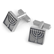 Sterling Silver Square Cufflinks with Menorahs 