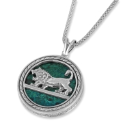 Sterling Silver Round Eilat Stone Lion of Judah Necklace