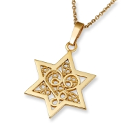 Rafael Jewelry 14K Gold Star of David with Love Heart Filigree Pattern
