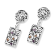 Rafael Jewelry 925 Sterling Silver Filigree Pattern Earrings with Amethyst and Citrine Stones