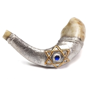 Barsheshet-Ribak Star of David with Blue Marble Silver-Plated Ram’s Horn Shofar