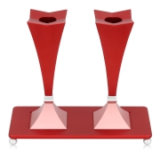 Three-Part Shabbat Candlesticks Set With Modern Square Design (Choice of Colors)